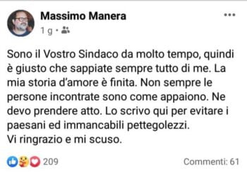 Sindaco annuncia su Facebook la fine della storia d’amore: “Per evitare pettegolezzi paesani”