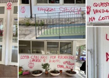 ‘Il vax uccide’, vandali in azione nella notte a Bari: imbrattato l’ingresso del Giulio Cesare – FOTO