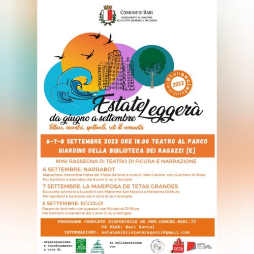 04 09 23 Estate Leggerà 2023 Il 6, 7 E 8 Settembre Mini Rassegna Gratuita Di Teatro Di Animazione Locandina