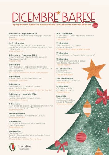 05 12 23 Dicembre Barese Il Programma Degli Appuntamenti Culturali Dal 6 Dicembre Al 6 Gennaio Locandina