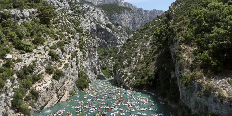France Tourists Canoeing In The Verdon Gorges